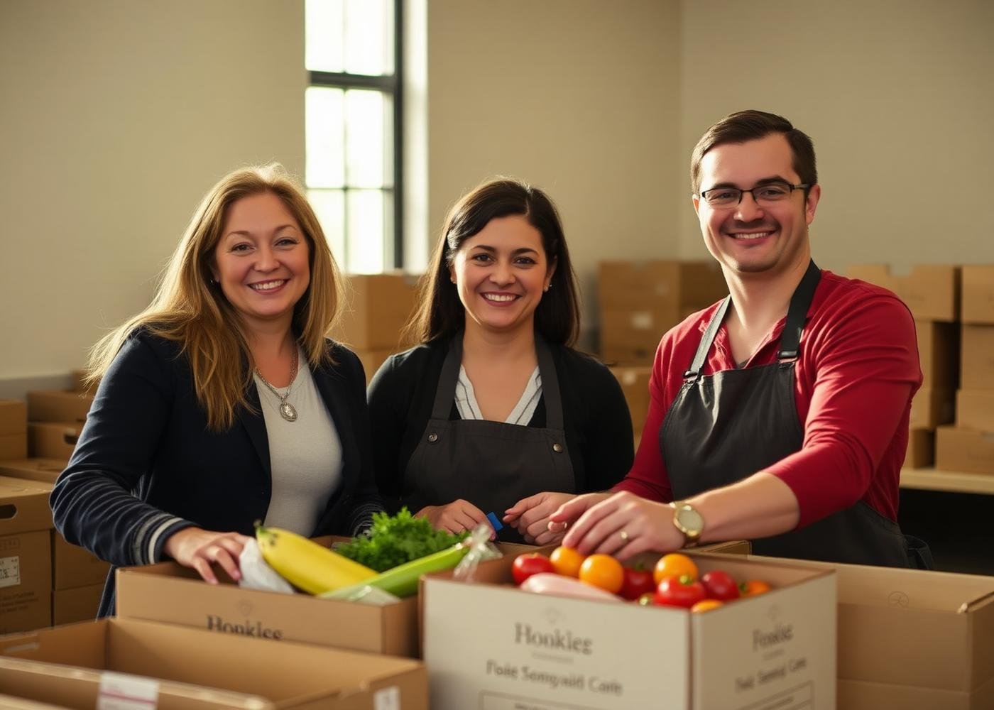 Triple Eight team members volunteering at a community food bank