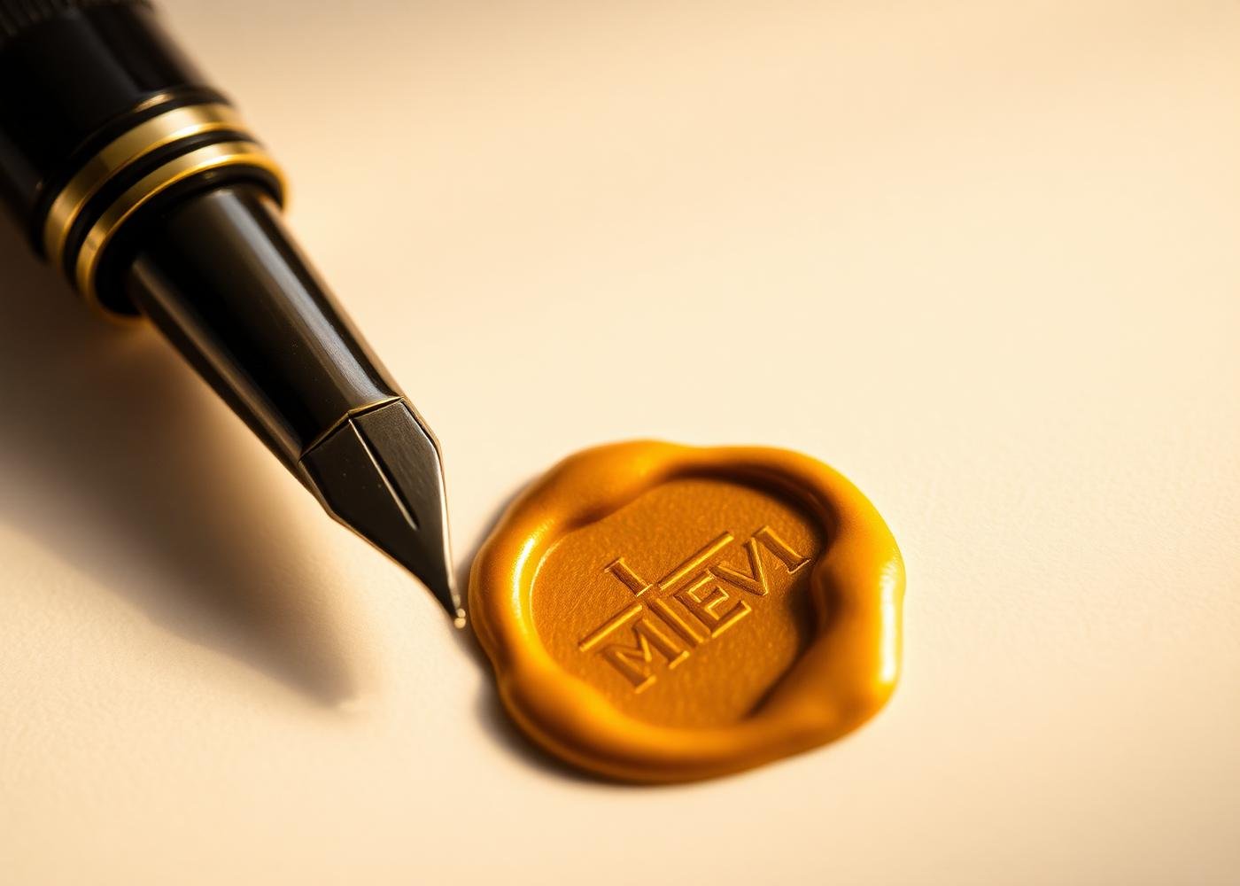 Fountain pen and gold wax seal representing signed professional standards